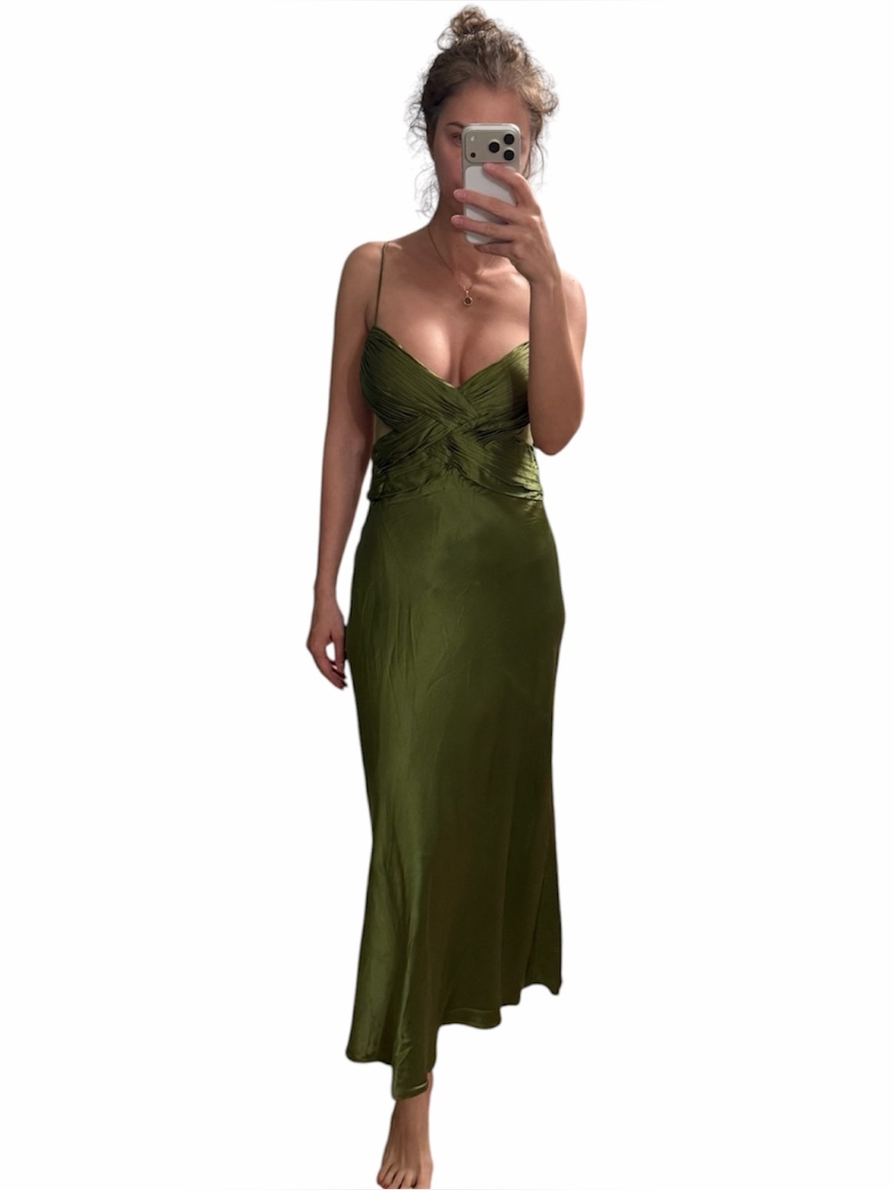 Vtg 90s Niteline green silk satin gown M